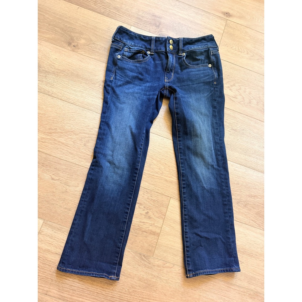 American Eagle Artist Crop Jeans 2 Regular Dark Wash Low Rise Super Stretch - Picture 2 of 8